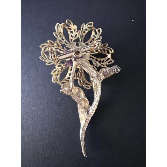 Gold Flower Stem and Leaf Brooch Pin - Picture 5 of 6